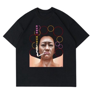 เสื้อยืดคอกลม แขนสั้น ผ้าฝ้าย แบบนิ่ม พิมพ์ลาย Kung FU HUSTLE สไตล์วินเทจ ใส่สบาย สําหรับเด็ก และผู้ใหญ่ ไซซ์ 30s 24s มีสีดํา สีขาว สีดํา