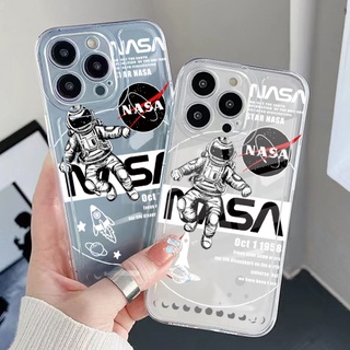 เคสเจล TPU ใส ขอบสี่เหลี่ยม กันกระแทก ลายนักบินอวกาศ NASA สําหรับ Samsung Galaxy A33 A53 A73 5G A32 A52 A72 A31 A51 A71 A23