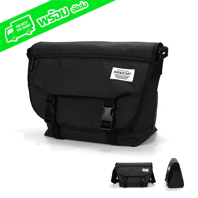 end&start กระเป๋าสะพายข้าง กระเป๋าแมสเซนเจอร์ END003 black tougher