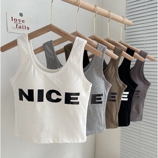 DIARY(bratop909)เสื้อกล้ามงานฝ้าย มีฟองน้ำ รัดรูป หน้าอกงานสกรีนNICE เก๋ๆ