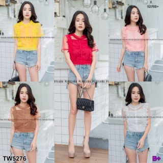 TwinsShopVip💗พร้อมส่ง TW5276 Set 2 ชิ้น เสื้อลูกไม้+เสื้อสายเดี่ยว