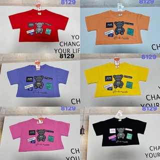 new🔥 T-shirt girl 6-12year เสื้อแขนสั้นผู้หญิงเอวลอย เด็กผู้หญิง 6สี ปักหมี 🐻