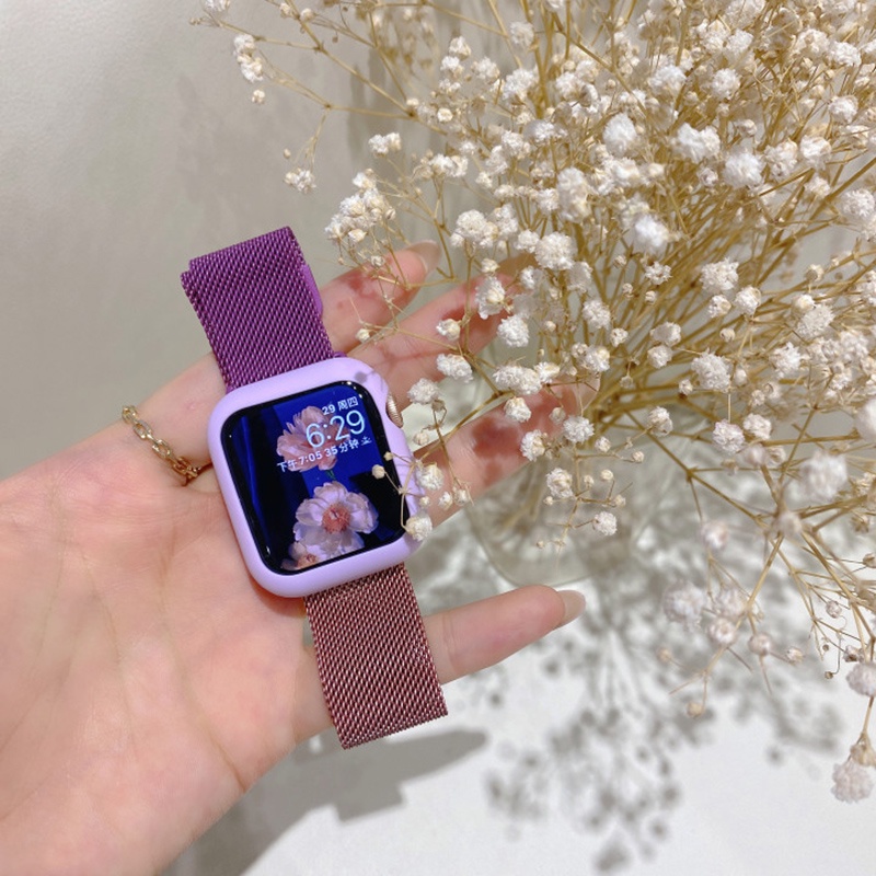 สายนาฬิกาข้อมือสแตนเลสสําหรับ Watch Band 44 มม. 40 มม. 38 มม. 42 มม. + เคสอุปกรณ์เสริม watch Series 7 6 5 4 3 Se 45 41