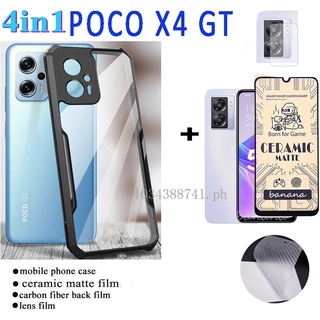 4in1 Xiaomi POCO X4 GT ฟิล์มกระจกนิรภัยเซรามิค สําหรับ POCO X3 F4 GT X4 M3 M4 Pro C31 C3 5G ใส กันกระแทก เคสนิ่ม และฟิล์มเลนส์คาร์บอน และกล้อง