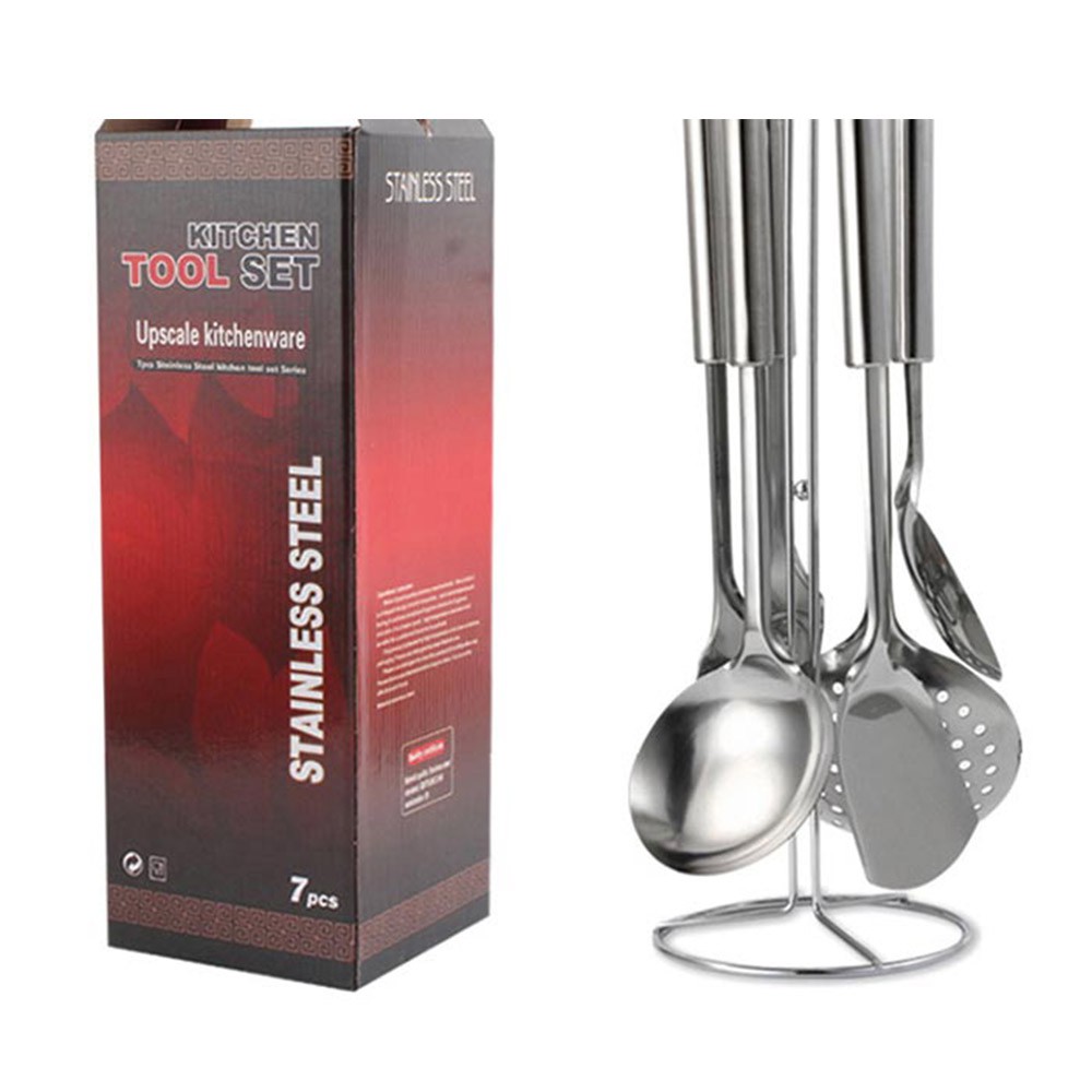 Avarin ชุดเครื่องครัวแสตนเลส ชุดตะหลิว ทัพพี กระบวย พร้อมที่แขวน 7 ชิ้น