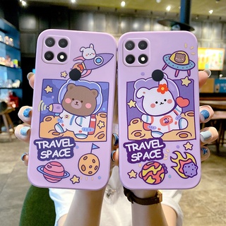 Astronaut Rabbit Bear cartoon 🔥 เคส OPPO A15 A15S A53 2020 A5 A3S A12 A7 A5S เคส OPPO F9 F9PRO A9 2020 A5 2020 เคส OPPO A55 A59 F1S A57 A72 A31 2020 A8 A83  R9 R9S R11 R11S Soft case phone เคสโทรศัพท์ขอบตรงลายดอกไม้ย้อนยุค