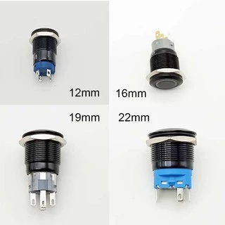 สีดํา 12 มม.16 มม.อิเล็กทรอนิกส์ Chrome Pin เท้าไฟ LED โลหะปุ่มกด Momentary สวิทช์กันน้ํา 12 V 220 V 24 V 3 V 6 V LED ปุ่มสวิทช์