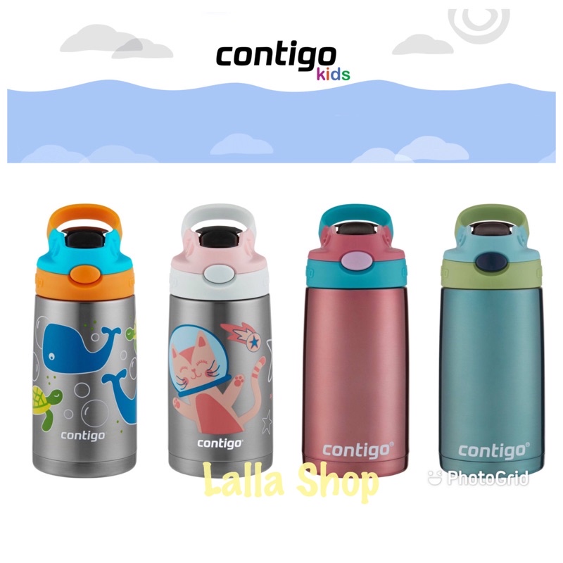 กระติกน้ำเก็บอุณหภูมิ Contigo Kids Stainless Steel Water Bottle with Redesigned AUTOSPOUT Straw, 13 oz แบบหลอดดูด