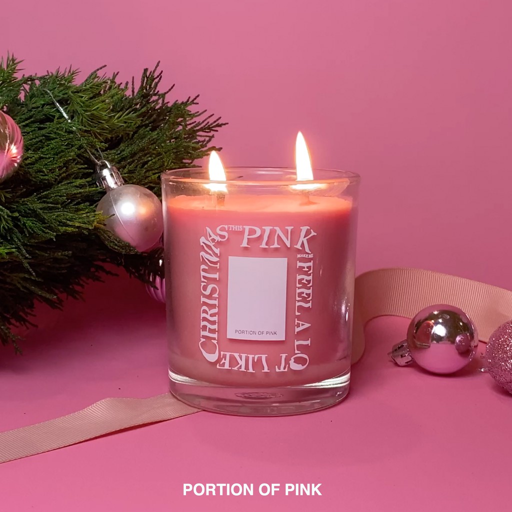 Christmas Pink candle by Portion of Pink - เทียนหอมไขถั่วเหลือง organic soywax สีชมพูคริสต์มาส ขนาด 9 oz.
