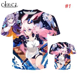 HX Honkai Impact 3rd Anime Game 3D พิมพ์แฟชั่นเสื้อยืดเสื้อเชิ้ตลายฤดูร้อนบนเสื้อยืด แขนสั้น