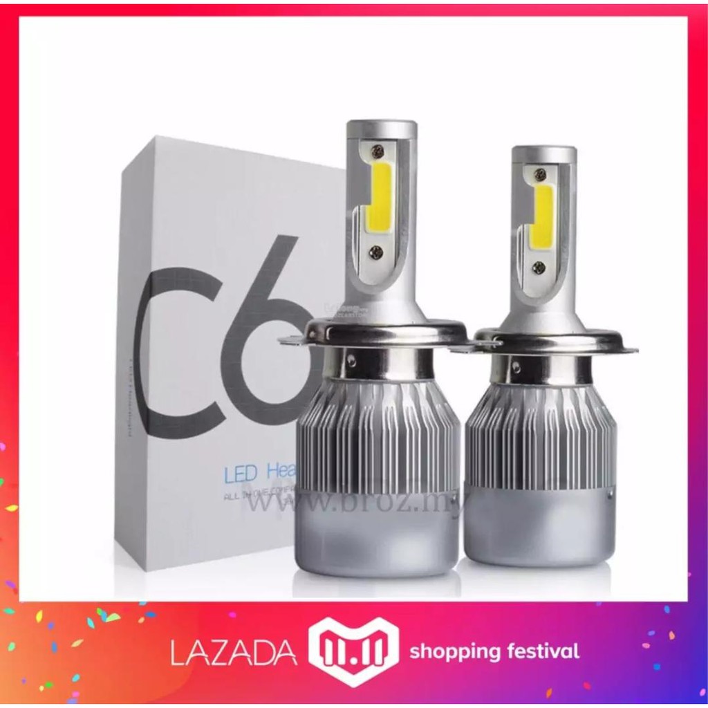 Car C6 LED Bulb 6500K 3800LM Each - Head/Fog lamp , White (2 pcs) 36 W