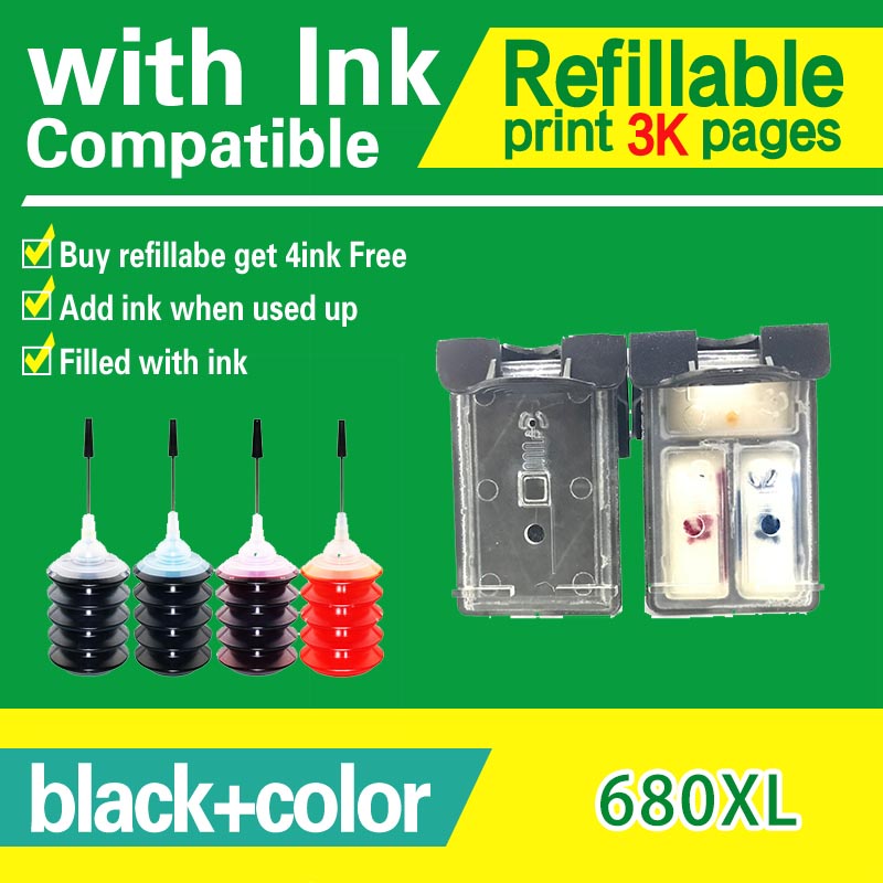 เข้ากันได้ for 680 หมึก 680xl สีดำ hp680xl ตลับหมึก ตลับหมึกรีฟิลใช้ได้กับ HP680 3638 2138 3838 3636
