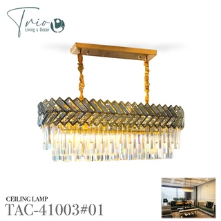 CEILING LAMP : โคมไฟเพดานระย้า ทรงเหลี่ยมยาว คริสตัล2ชั้น 90cm TAC-41003#01