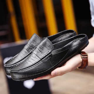 Personality leather shoes slippers รองเท้าโลฟเฟอร์ลำลองสำหรับผู้ชาย หนัง PU lazy shoes casual shoes