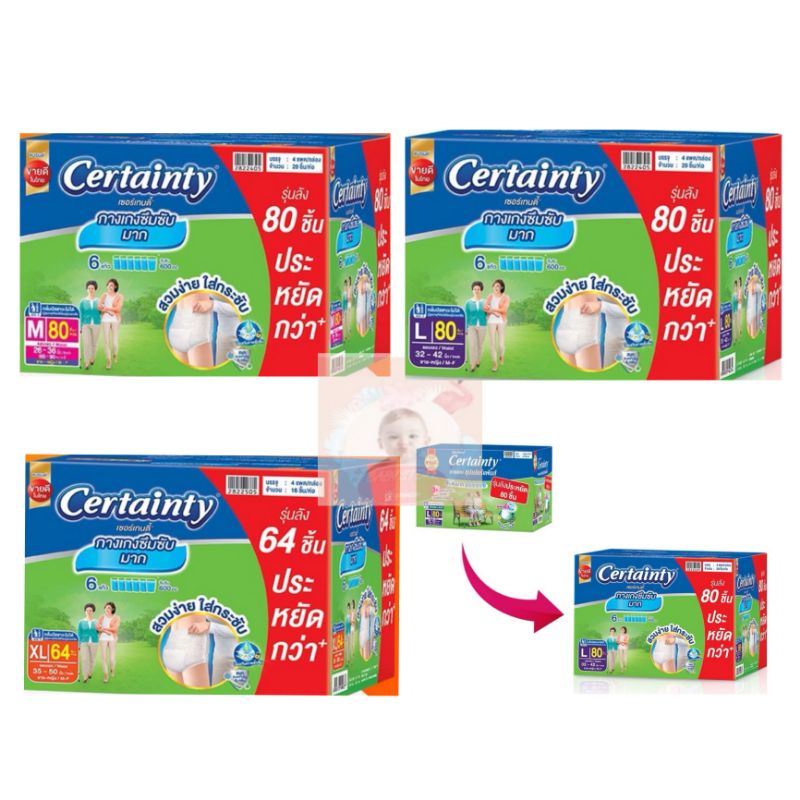 ยกลัง4ห่อ เซอร์เทนตี้ ซุปเปอร์แพ้นส์ Certainty Superpants กางเกงซึมซับ( ยกลัง4ห่อ)size M,L,XL