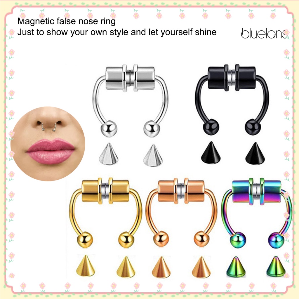 Bluelans Non-Piercing แหวนจมูกปลอมนํากลับมาใช้ใหม่สแตนเลสสตีลห่วงจมูกแฟชั่นแม่เหล็ก Septum แหวนสําหร