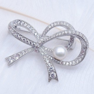 Miss Earring เข็มกลัดโบว์ อะไหล่สีเงิน แต่งมุก สวยน่ารัก คุณภาพสูง พร้อมส่ง