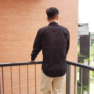 เสื้อเชิ้ตแขนยาว ผู้ชาย คอปกมีกระดุม ทรงตรง สีดำ (Black) ผ้าคอมพ์ทวิว(Comb Twill) คนอ้วน ตัวใหญ่มีไซส์ (M-6XL)