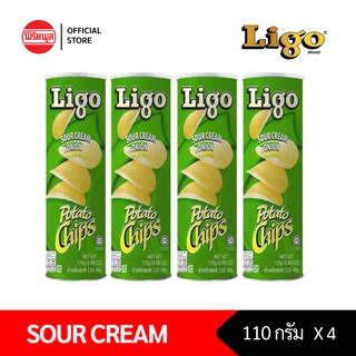 [4 กระป๋อง] LIGO SOUR CREAM &amp; ONION POTATO CHIPS 110G มันฝรั่ง ลิโก้ โปเตโต้ รสซาวครีมและหัวหอม มันฝรั่งทอดกรอบ