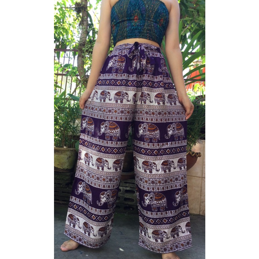 กางเกงขายาวผู้หญิงแฟชั่น กางเกงลายช้าง  ขาปล่อย ทรงหลวม Elephant pants Harem pants