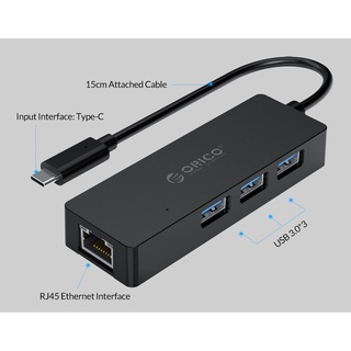 Orico Type-C to USB3.0 + RJ45 Docking Station Black (CLH-3AR)