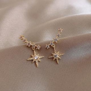 Exquisite Gold Crystal Hexagram Star Earrings Women Elegant