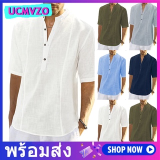 เสื้อเชิ้ตแขนสั้นลําลอง ผ้าลินิน สวมใส่สบาย สําหรับผู้ชาย