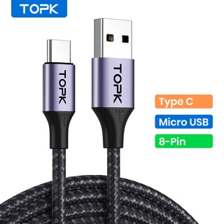 Topk AN10 สายชาร์จ USB Micro USB Type C สายเคเบิลไนล่อนถัก ชาร์จเร็ว สําหรับ Samsung Xiaomi OPPOtopk