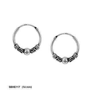 SILVER THAI        14 mm sterling silver bali hoop earrings ต่างหูแบบห่วงขนาด14mm