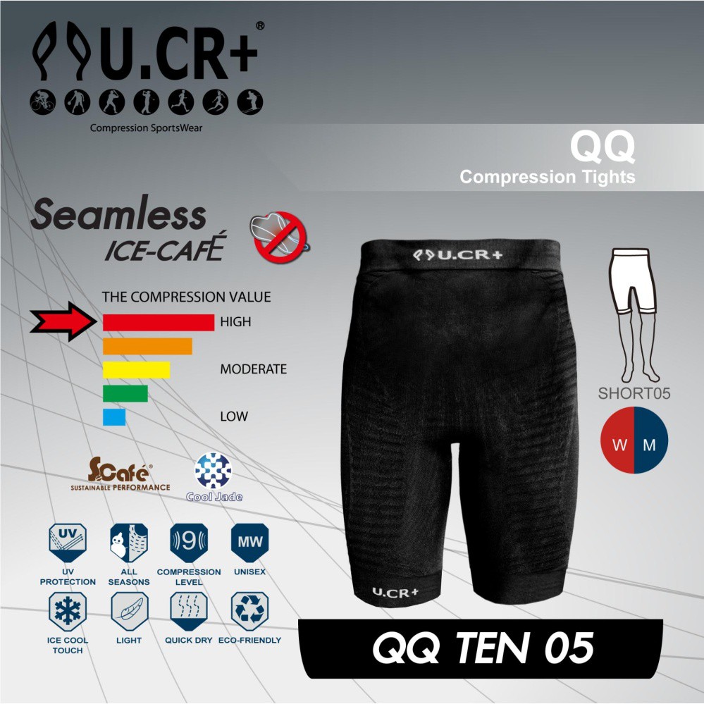 U.CR+ รุ่น QQ TEN ICE CAFE กางเกงออกกำลังกาย ขาสั้น (5 ส่วน) **ไม่มีเป้าเจล
