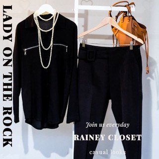 RAINEY CLOSET -  เสื้อคอจีนสีดำ เสื้อสีดำ เสื้อเชิ้ตสีดำ shirt ดำ เสื้อเชิ้ตแฟชั่น สินค้าพร้อมส่ง สินค้าขายดี พร้อมส่ง