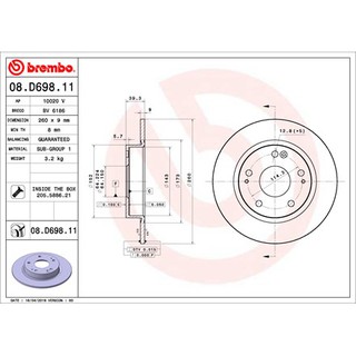 จานเบรคหลัง HONDA CIVIC FC FK 1.5 1.6 1.8 2016- CIVIC FE 1.5 2021- 08 D698 11 BREMBO