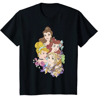 เสื้อยืดผ้าฝ้ายพรีเมี่ยม เสื้อยืด พิมพ์ลาย Disney Princess ดอกไม้ Belle Cinderella Ariel Rapunzel