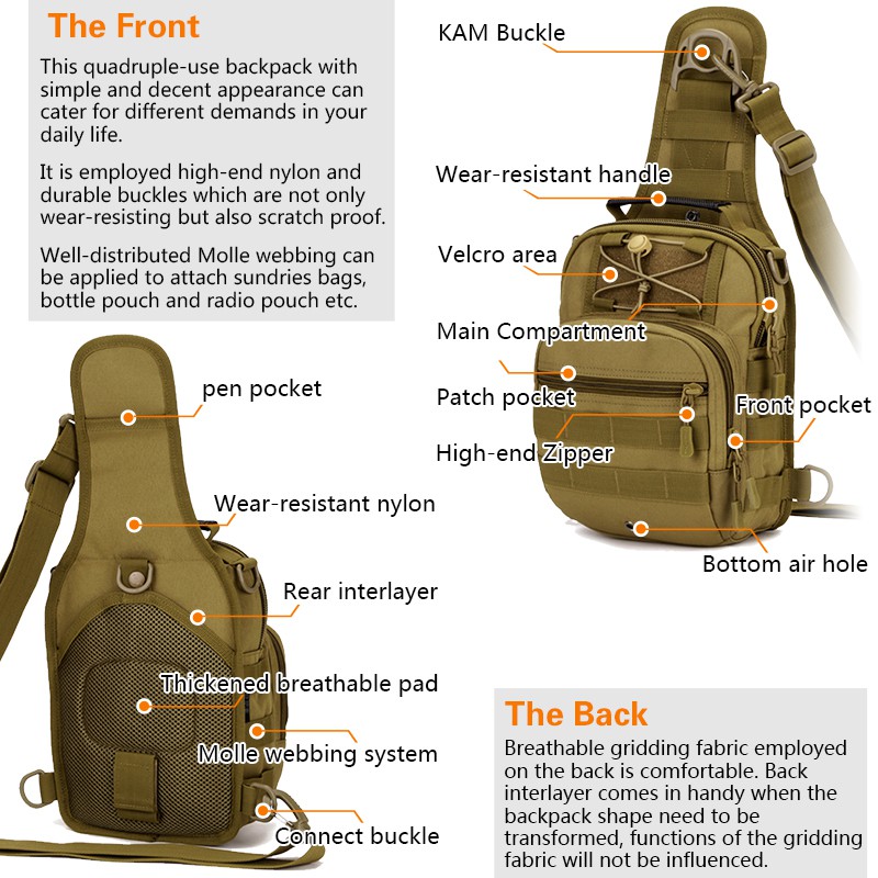 IDOGEAR ยุทธวิธีสลิงกระเป๋าแพ็คเล็ก EDC อันดับโจมตีช่วงเป้กองทัพทหารไหล่ Daypacks เป้สะพายหลังกลางแจ้ง BG3505
