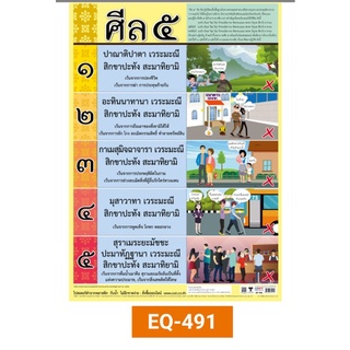 ศีล 5 EQ 491 โปสเตอร์กระดาษ หุ้มพลาสติก 50*70 cm