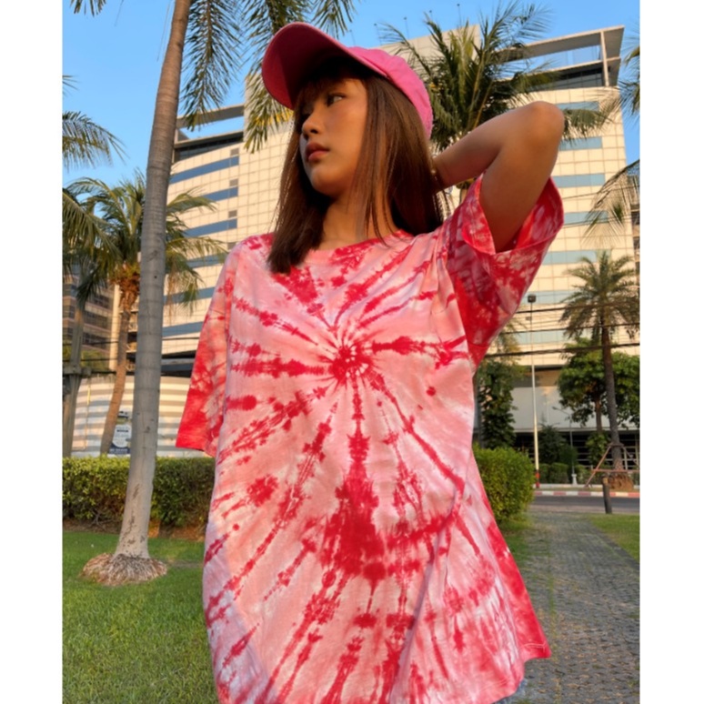 [ส่งใน1-2วัน] เสื้อมัดย้อมสีสด UNISEX | TIE DYE T-SHIRT | ผ้า Cotton100% - KT114-เมษายน (แดงอ่อน-แดงเข้ม)