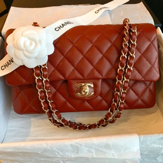 New Chanel classic10” Burgundy Gold Hardware 19B Holo28 Full Set