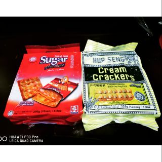 ็็HUP SENG Biskut sugar cracker and cream crackers ขนมปังอบกรอบน้ำตาลและขนมปังเค็ม