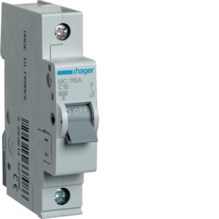 Hager Circuit Breaker ขนาด 16A 1 pole MU 116A C16 6kA