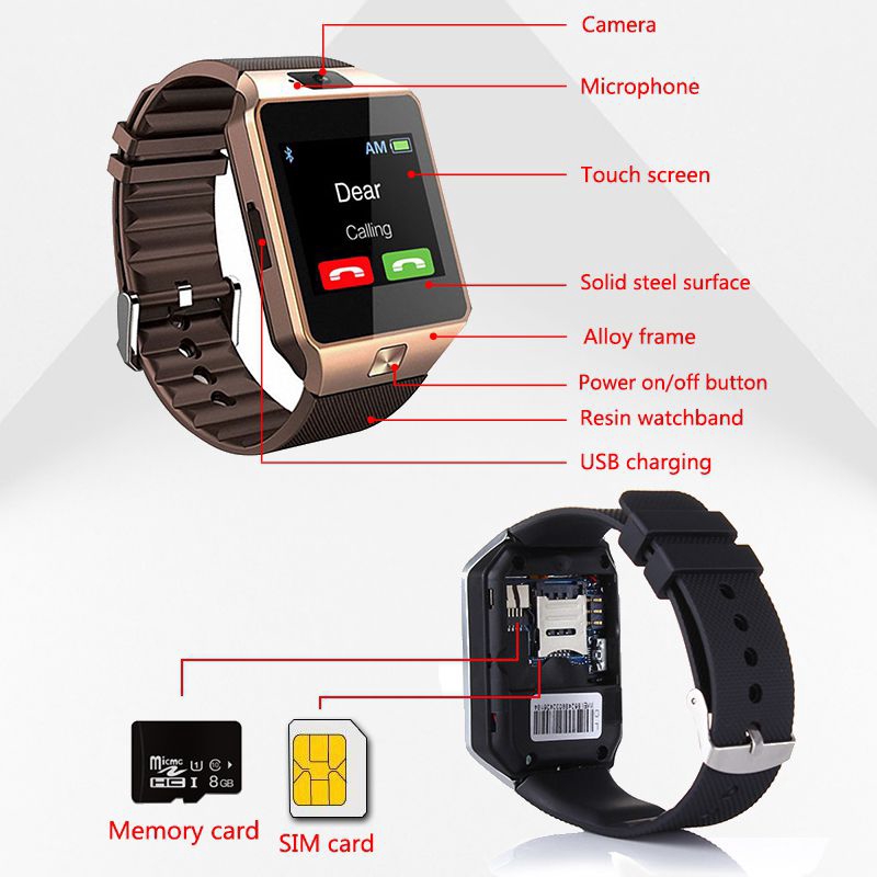 Bluetooth Smart Watch DZ09 Smartwatch Support TF SIM Camera Men Women Sport  Wristwatch for sa m u ng wei Android Phone w | Shopee Thailand