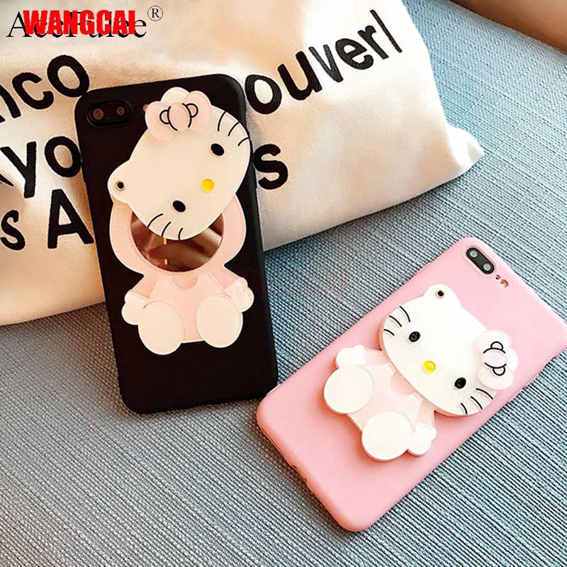 Samsung Galaxy A10E A20E A2 Core S10 A8S A7 A9 A6+ Plus J8 A6 A8 2018 Case Hello Kitty Cute Cartoon Mirror Cover