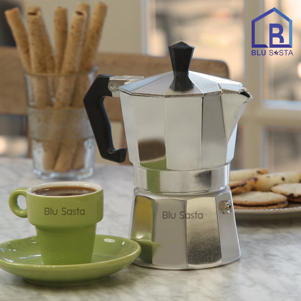 ☈✑BLU SASTA โมก้าพอท อลูมิเนียม ขนาด 1ถ้วยอิตาลี 50มล. มอคค่าพอท กาต้มกาแฟสดแบบพกพา หม้อต้มกาแฟแรงดัน เครื่องทำกาแฟสด เอ