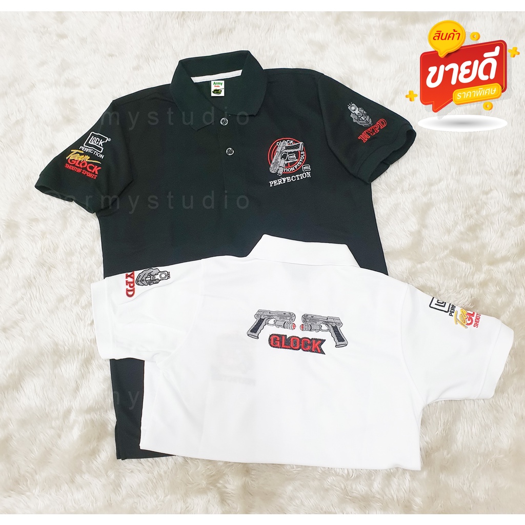เสื้อยืดคอโปโลปักลายรูปปืน อก แขน2ข้าง ด้านหลัง รวม4จุด ผ้าจุติปักสวยใส่ได้ทั้งผู้ชาย ผู้หญิงและเด็กโตค่ะ