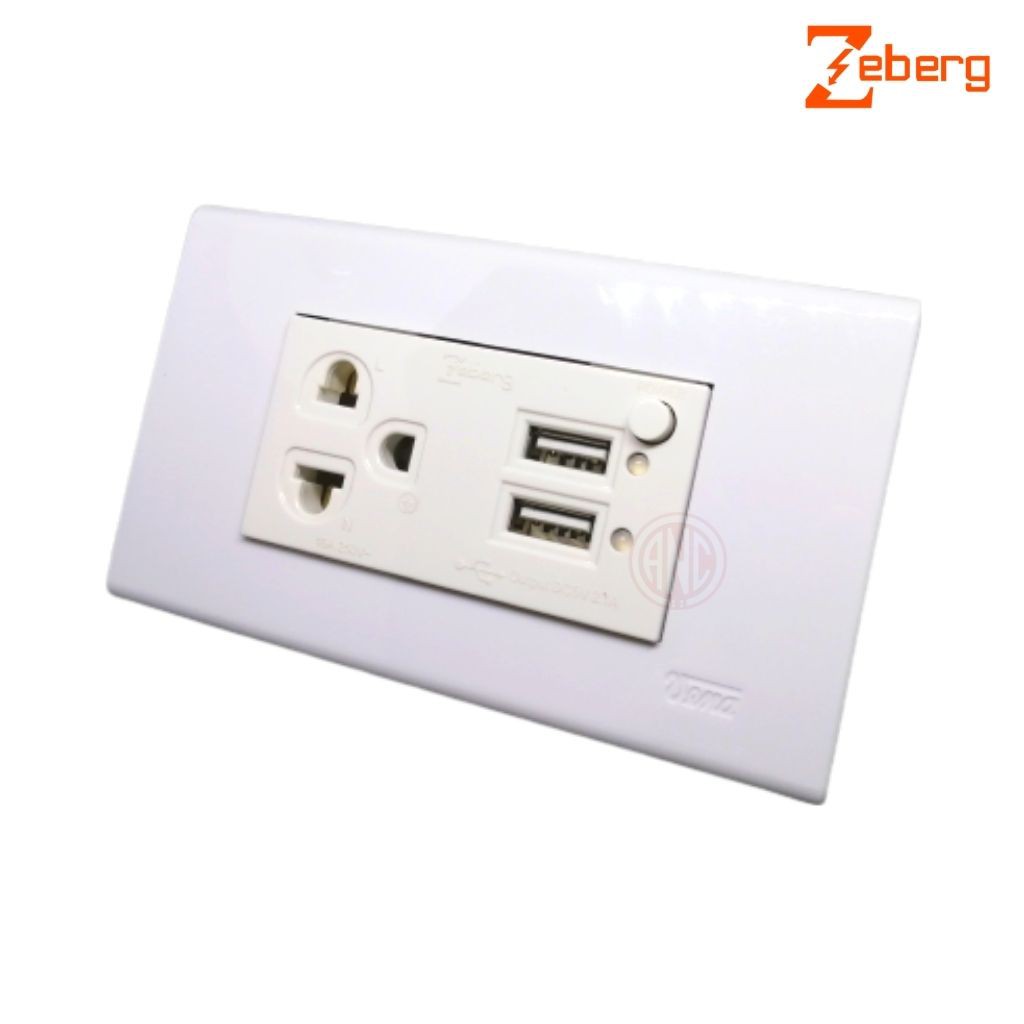 Zeberg ปลั๊กกราวด์เดี่ยว พร้อม USB 2.1A เต้ารับกราวด์เดี่ยว