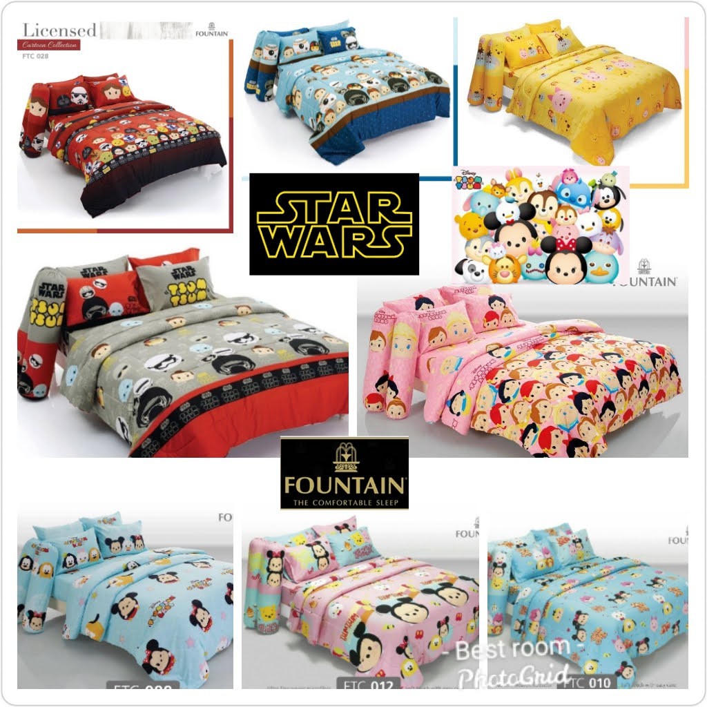 ลิขสิทธิ์แท้💯%STAR WARS Tum Tsum:ชุดผ้าปูที่นอน(ไม่รวมผ้านวม)ขนาด3.5, 5 6ฟุต เครื่องนอนฟาวน์เทนFount