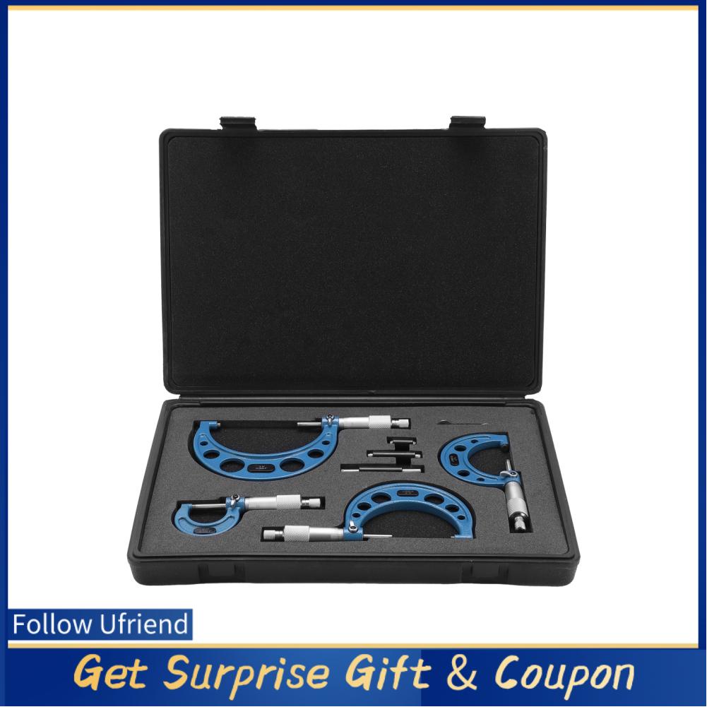 Ufriend ชุดไมโครมิเตอร์ด้านนอกพร้อมมาตรฐานการสอบเทียบประแจความแม่นยําเครื่องจักรกลเครื่องมือ 0‐4in