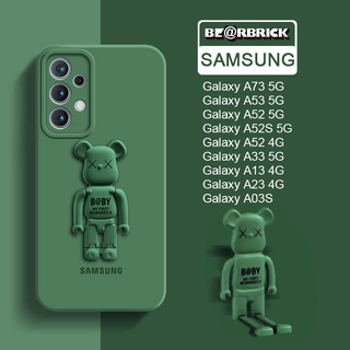 Cute Bear Stand Case Samsung Galaxy A73 A53 A52 A52S A33 A23 A03 A03S A13 LTE Lite 4G 5G Solid Color Soft Camera Original Silicone Cover