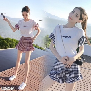Set 2 ชิ้น เสื้อคอกลมติดกระดุมหลัง 1 เม็ด
