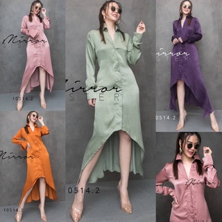 🔖ป้าย MirrorSister #10514.2 เดรสเชิ้ตยาว SaRaBeLLe Silk SHiRT DRESS ใส่สบาย สวยทุกสี ผ้าซิลล์ Silk เดรสเชิ้ต คอปก วีแหลม