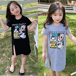 ✨[Fast delivery]✨Girls dress 2021 spring and summer new girls casual mid-length skirt baby split short sleeve long T-shirt skirt